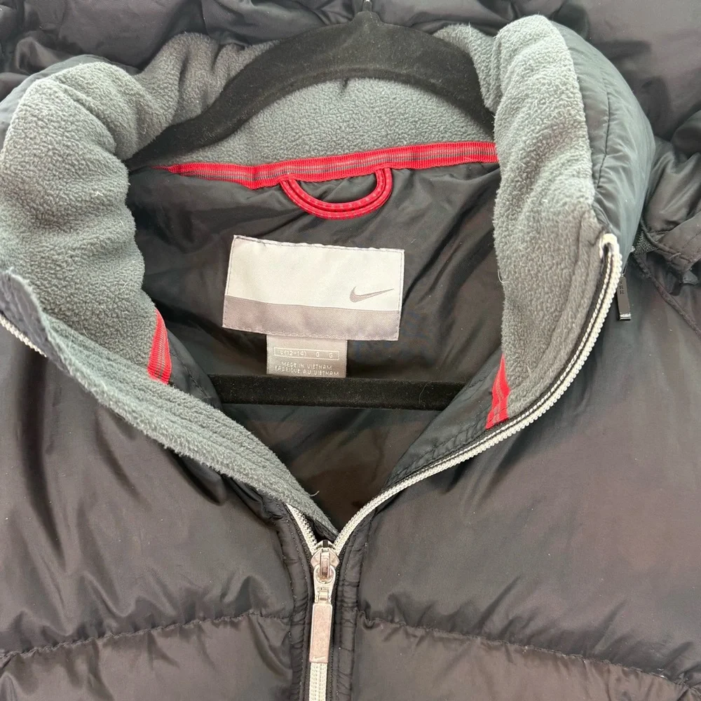 Nike Y2K vintage big girls black down puffer jacket ‎ grey tag  full zip coat L